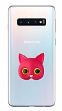 Samsung Galaxy S10 Plus Kedi Figrl Telefon Tutuculu Koyu Pembe Silikon Klf