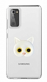 Samsung Galaxy S20 FE Kedi Figrl Telefon Tutuculu Beyaz Silikon Klf
