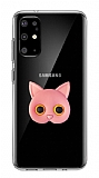 Samsung Galaxy S20 Plus Kedi Figrl Telefon Tutuculu Ak Pembe Silikon Klf