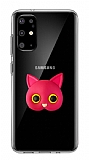 Samsung Galaxy S20 Plus Kedi Figrl Telefon Tutuculu Koyu Pembe Silikon Klf