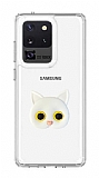 Samsung Galaxy S20 Ultra Kedi Figrl Telefon Tutuculu Beyaz Silikon Klf