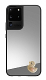 Samsung Galaxy S20 Ultra Pembe rdek Figrl Aynal Silver Rubber Klf