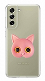 Samsung Galaxy S21 FE 5G Kedi Figrl Telefon Tutuculu Pembe Silikon Klf