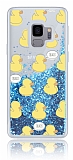 Samsung Galaxy S9 Simli Sulu Resimli rdekli Mavi Silikon Klf