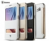 Baseus Primary Color Samsung i9800 Galaxy S6 Pencereli nce Yan Kapakl Beyaz Deri Klf - Resim: 3