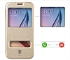 Baseus Primary Color Samsung i9800 Galaxy S6 Pencereli nce Yan Kapakl Beyaz Deri Klf - Resim: 2