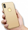 Dafoni Suede Fibre iPhone X / XS Tam Kenar Koruma Gold Rubber Klf - Resim: 1