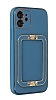Eiroo Chic Stand iPhone 13 Pro Max Deri Mavi Rubber Klf - Resim: 3