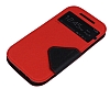 Eiroo Clasps HTC One M8 Standl Pencereli Krmz Deri Klf - Resim: 3