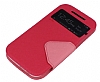 Eiroo Clasps HTC One M8 Standl Pencereli Pembe Deri Klf - Resim: 3