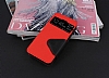 Eiroo Clasps iPhone SE / 5 / 5S Standl Pencereli Krmz Deri Klf - Resim: 4