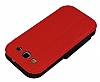 Eiroo Clasps Samsung Galaxy S3 / S3 Neo Standl Pencereli Krmz Deri Klf - Resim: 4