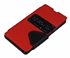 Eiroo Clasps Sony Xperia Z Standl Pencereli Krmz Deri Klf - Resim: 3