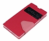 Eiroo Clasps Sony Xperia Z1 Standl Pencereli Pembe Deri Klf - Resim: 2
