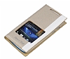 HTC Desire 500 Gizli Mknatsl Pencereli Gold Deri Klf - Resim: 3