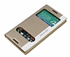 HTC Desire 816 Gizli Mknatsl ift Pencereli Gold Deri Klf - Resim: 1