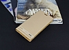 HTC Desire 825 / Desire 10 Lifestyle Gizli Mknatsl Yan Kapakl Gold Deri Klf - Resim: 2