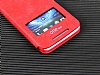 Eiroo HTC One mini Pencereli nce Yan Kapakl Krmz Deri Klf - Resim: 2