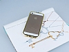 Eiroo iPhone SE / 5 / 5S Beyaz eritli Tal Metal Bumper ereve Gold Klf - Resim: 1