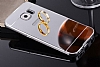 Eiroo Mirror Samsung Galaxy S6 Edge Plus Metal Kenarl Aynal Silver Rubber Klf - Resim: 2