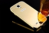Eiroo Mirror Samsung i9500 Galaxy S4 Metal Kenarl Aynal Gold Rubber Klf - Resim: 3