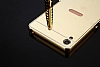 Eiroo Mirror Sony Xperia XA Metal Kenarl Aynal Gold Rubber Klf - Resim: 4