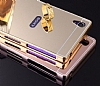 Eiroo Mirror Sony Xperia Z3 Plus Metal Kenarl Aynal Rose Gold Rubber Klf - Resim: 2