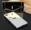 Eiroo Mirror Sony Xperia Z5 Compact Metal Kenarl Aynal Silver Rubber Klf - Resim: 3