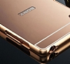 Eiroo Mirror Sony Xperia Z5 Metal Kenarl Aynal Rose Gold Rubber Klf - Resim: 4