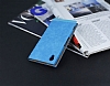 Sony Xperia M4 Aqua Gizli Mknatsl Pencereli Mavi Deri Klf - Resim: 2