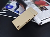 Sony Xperia XA Gizli Mknatsl Yan Kapakl Gold Deri Klf - Resim: 2