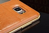 Eiroo Samsung Galaxy Note 5 Metal Kenarl Bubble Kahverengi Deri Klf - Resim: 5