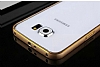 Eiroo Samsung Galaxy S6 Edge Gold izgili Round Metal Bumper ereve Gold Klf - Resim: 5