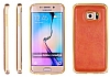 Eiroo Samsung Galaxy S6 Edge Metal Kenarl Gold Deri Klf - Resim: 6