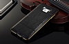 Eiroo Samsung Galaxy S7 Edge Metal Kenarl Bubble Siyah Deri Klf - Resim: 3