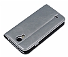 Samsung i9500 Galaxy S4 Gizli Mknatsl Standl Silver Deri Klf - Resim: 3