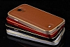 Eiroo Samsung i9500 Galaxy S4 Metal Kenarl Gold Deri Klf - Resim: 1