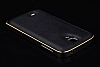 Eiroo Samsung i9500 Galaxy S4 Metal Kenarl Siyah Deri Klf - Resim: 2
