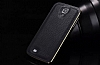Eiroo Samsung i9500 Galaxy S4 Metal Kenarl Siyah Deri Klf - Resim: 1