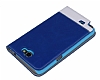 Samsung N7100 Galaxy Note 2 Gizli Mknatsl ift Pencereli Mavi Deri Klf - Resim: 3
