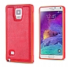 Eiroo Samsung N9100 Galaxy Note 4 Metal Kenarl Krmz Deri Klf - Resim: 2