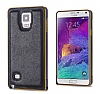 Eiroo Samsung N9100 Galaxy Note 4 Metal Kenarl Siyah Deri Klf - Resim: 1