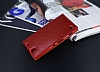 Sony Xperia C4 Gizli Mknatsl Pencereli Krmz Deri Klf - Resim: 1