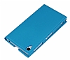 Sony Xperia Z1 Gizli Mknatsl ift Pencereli Mavi Deri Klf - Resim: 2