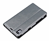Sony Xperia Z1 Gizli Mknatsl Standl Silver Deri Klf - Resim: 3
