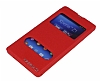 Eiroo Sony Xperia Z1 Vantuzlu Pencereli Krmz Deri Klf - Resim: 3