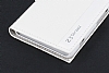 Sony Xperia Z3 Compact Gizli Mknatsl Yan Kapakl Beyaz Deri Klf - Resim: 1