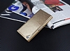Sony Xperia Z3 Gizli Mknatsl Pencereli Gold Deri Klf - Resim: 2