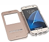 G-Case Samsung Galaxy S7 Edge Manyetik Kapakl Pencereli Gold Deri Klf - Resim: 3
