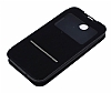 HTC Desire 310 Pencereli Manyetik Kapakl Siyah Deri Klf - Resim: 3